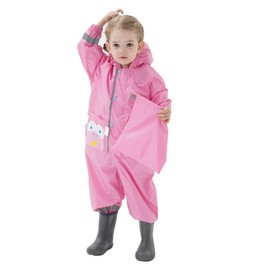 JinBei Kids Puddle Suit for Girls Waterproof Suit All in One Raincoat Lightweight Hooded Portable Breathable Easy to Dry Rainsuit Rainwear for Children Girls 6-7 Years, Pink Monkey Print
