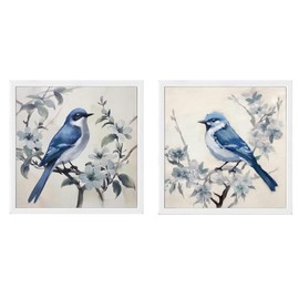 Bird Pictures Wall Decor white Framed Blue Bird Pictures Wall Decor Set of 2 Pictures with Branches and Birds Decor for Kitchen Bedroom (12"X12"X 2 Panel) unframed