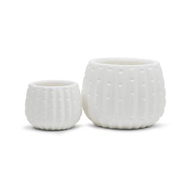 WGV Origami Ceramic Vase, 5"x4"H, 7.5"x6"H, Matte White Cactus Pot, Folded Rustic Planter Patterned Bowl for Wedding Event Office Home Decor, Set of 2 Vases