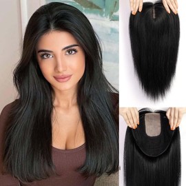 HAIRCUBE 16 inch Hair Toppers for Women Real Human Hair 9x9inch Large Base no Bangs,Top Hair Pieces Human Hair Toppers for Women with Hair Loss or Thin Hair (Natural Black)