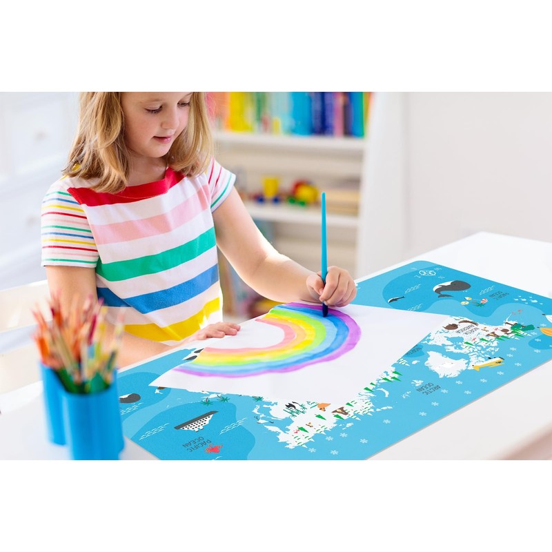 Carethos Kids World Map Desk Mat, Educational PU Leather Table