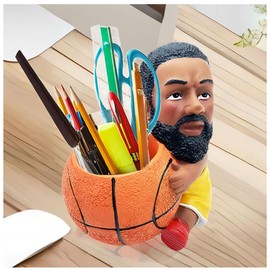 Pen Holder, Basketball Pencil Holder for Desk,Funny Pen Holder Man Boy Childrens Desk Accessories,Player Statue,Cool Desk Accessories for Office,Unique Gift for Office, Classroom, Home (Basketball)