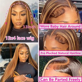 Highlight Ombre Lace Front Wig Human Hair 26inch 13x4 Straight 4/27 Honey Blonde HD Lace Front Wig Human Hair Pre Plucked 180% Density Colored Lace Front Wigs for Black Women