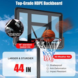 GYMAX Portable Basketball Hoop Outdoor, 10FT Height Adjustable Basketball Goal w/Shatterproof Backboard & Built-in Wheels for Kids Youth Adult (12-Level Adjustment, 35" x 23.5" Base with Weight Bag)