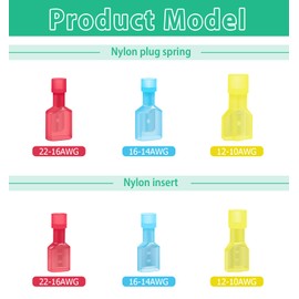 Pack of 60 Cable Lugs, Insulated, Bolatus 12-10 AWG Nylon Connectors, Flat Connectors, Car Electrical Butt Connectors