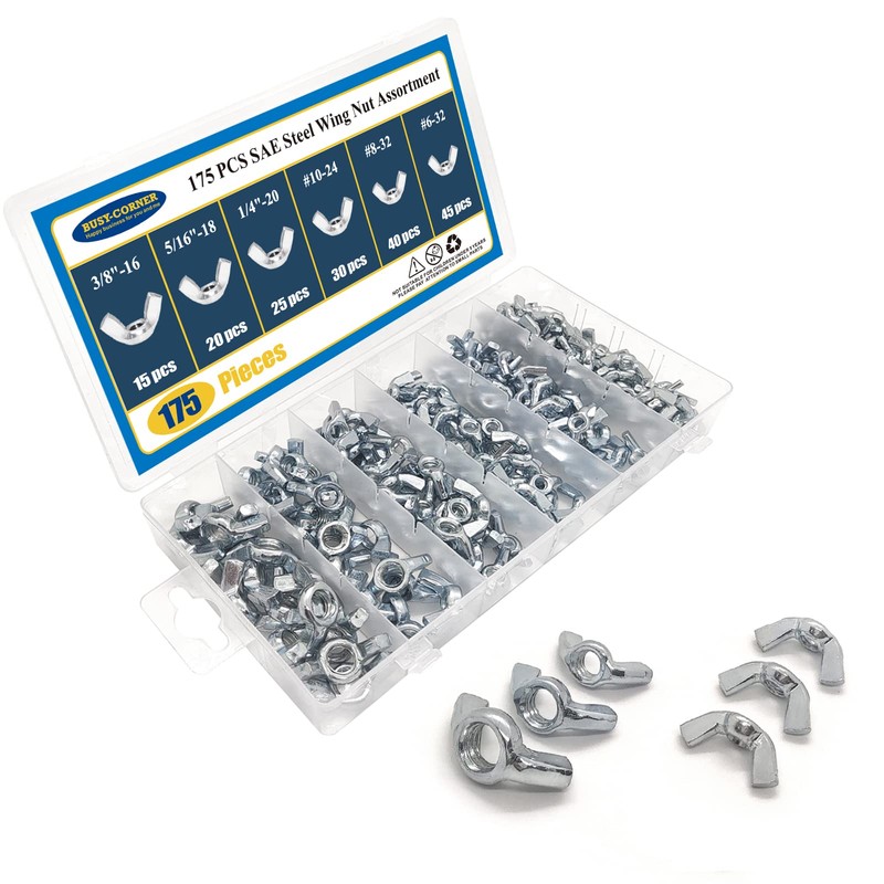 175 PCS Wing Nuts Fasteners Butterfly Wing Nuts SAE Steel
