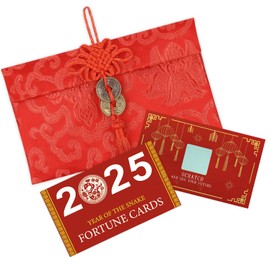 Biubee 25Pcs Chinese New Year Scratch Off Fortune Cards- 2025 Lunar New Year of the Snake Fortune Cards with Silk Chinese Red Envelope for New Year Party Scratching Off Card Games Supplies