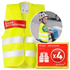 PURAHELP Children's High Visibility Vest (5-12 Years) Safety Vest (4 Pieces) for the Way to School, Bicycle, Car - Reflective Safety Vest Yellow