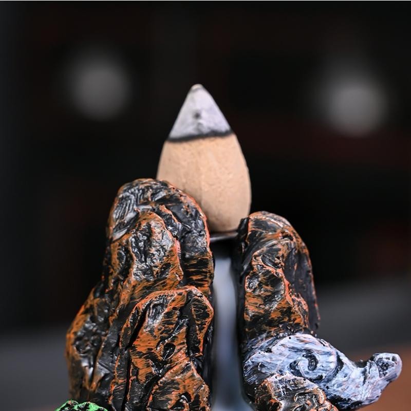 Mountain Shaped Backflow Incense Burner without Incense, Resin Waterfall Smoke