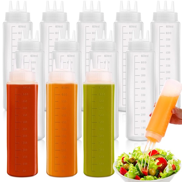 Maxdot 12 Pcs 24 oz 3 Hole Plastic Squeeze Condiment