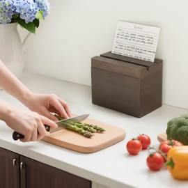 Dahey Double Slots Recipe Box Wooden Recipe Organizer with 100 Recipe Cards and 6 Dividers, Rustic Recipe Cards and Box Set with Phone Holder to Write in Your Own Recipes for Cooking Lovers Kitchen