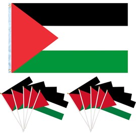 Palestine Flag 1pcs(3x5ft) and Palestine Flags on Sticks 10pcs(14x21cm), Large Palestine Flags with Brass Grommets Small Handheld Palestine Flag Polyester Double-Sided Printing