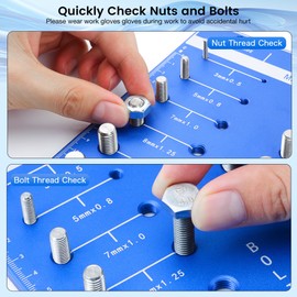 44 Thread Checker, Nut and Bolt Thread Checker - 22 Standard & 22 Metric Sizes, Metal Bolt Size and Thread Gauge with Inch & Metal Ruler, Wall-Mountable Bolt and Nut Identifier Gauge for Easy Sizin
