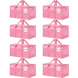 8 Pack Extra Large Heavy Duty Moving Bags, Pink Storage Bins with Lids, Reinforced Handles & Heavy-Duty Zippers Moving Boxes Storage Bags Totes for Clothes Packing, Dorms, College Supplies, Pink