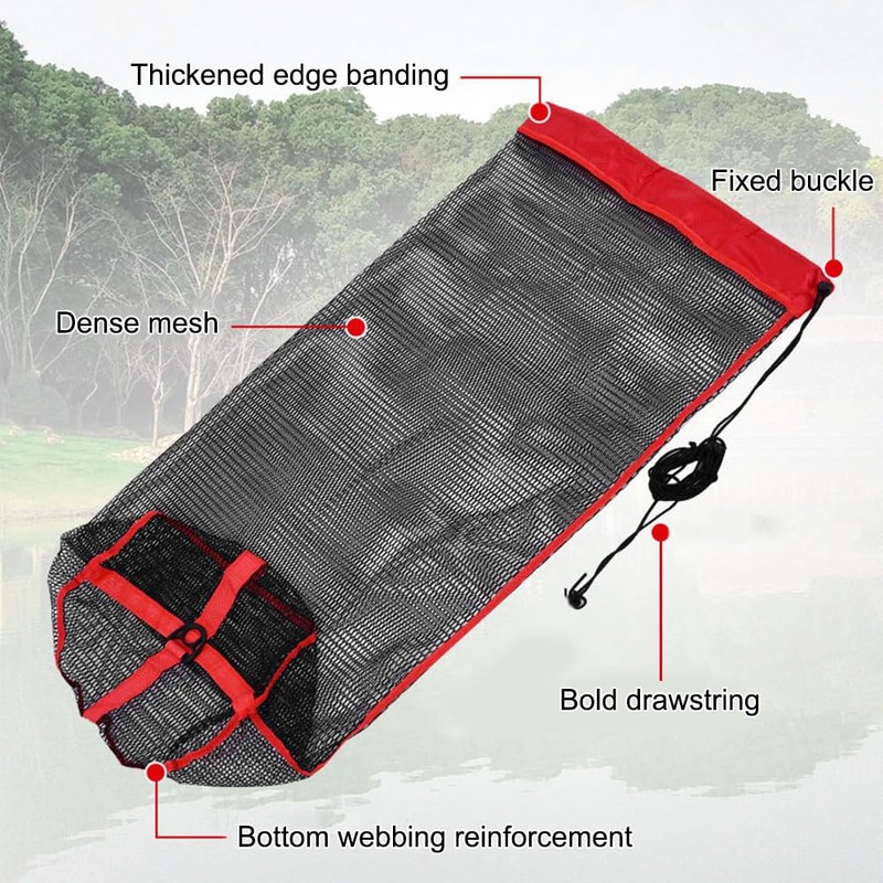 Fishing Net, Foldable Nylon Fishing Bag with Drawstring, Long Fish