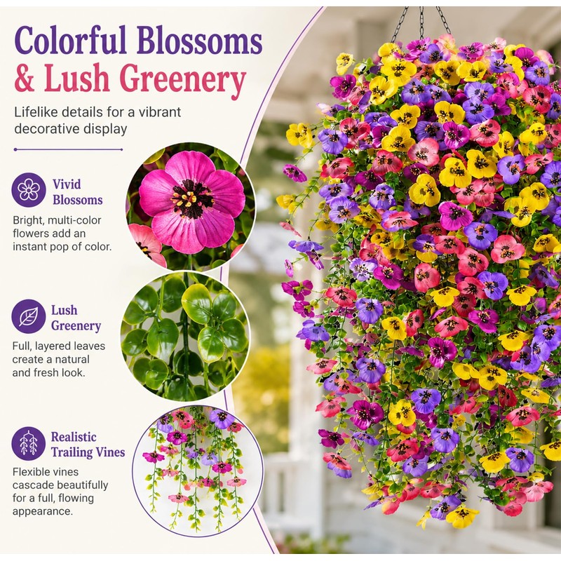 Lifelike Artificial Hanging Flowers for Outdoors – Faux Hanging Plants