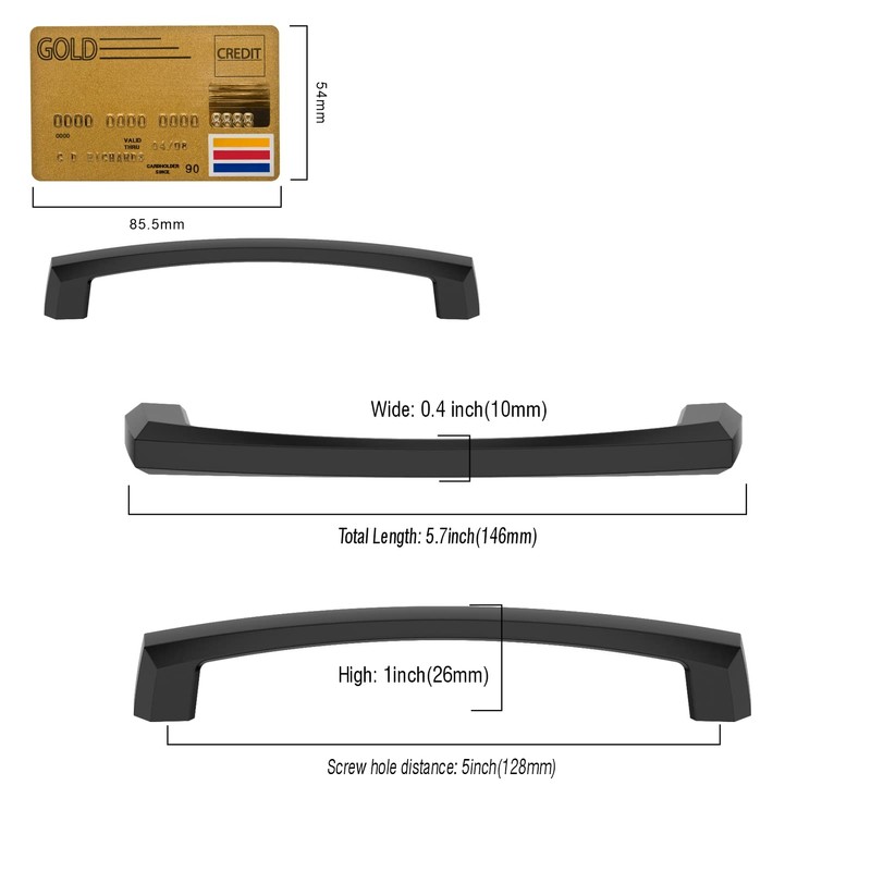 Amerdeco 10 Pack Matte Black Cabinet Pulls 5 Inch(128MM) Hole