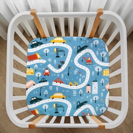 Cloele Square Playard/Playpen Fitted Sheets Perfect for 36 X 36 Portable Playard Mattresses - Square Pack and Play Crib Sheets - Ultra Soft Polyester Blue Car Fitted Playpen Sheet for Baby