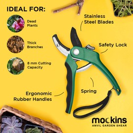 Nevlers 8" Professional Heavy Duty Anvil Pruner |The Garden Shears Pruning Tool Has Stainless Steel Blades, 8mm Cutting Capacity| Pruning Shears for Gardening Hand Pruner | Green Garden Pruning Shears