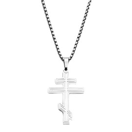 JczR.Y Orthodox Cross Necklace Stainless Steel Irregular Cross Necklace for Men Women Byzantine Cross Necklaces Pendant Religious Christian Jewelry Accessories 19.7 Inches