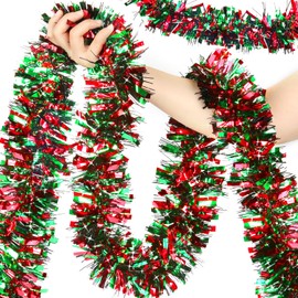 50 Feet Christmas Tinsel Garland Metallic Tinsel Garland Christmas Tree Hanging Garland Decorations for Christmas Party Supplies Indoor and Outdoor Decoration (Red, Green and Black)