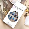 Blue Gradient French Tip Press on Nails Medium Flower Rhinestones