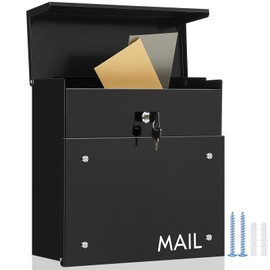 Yaocom Wall Mounted Modern Locking Mailbox 14.25" x 14" x 5.75" Large Capacity Metal Mail Box with Key Lock Galvanized Steel Security Lock Drop Black Postbox Rustproof Mailbox for Outside Home Office