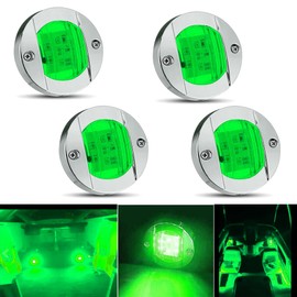 UWDESY 4Pcs Green LED Marine Boat Light, DC 12V LED Boat Interior Light Navigation Lights Side Marker Light for Boat Deck LED Yacht Round Transom Anchor Stern Mount Light, LED Boat Courtesy Light
