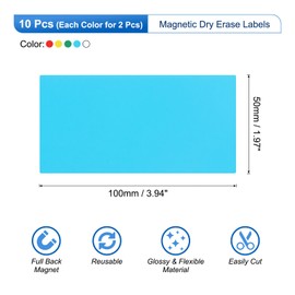 sourcing map 10 Pcs Dry Erase Magnetic Labels Colorful Strips 3.9" x 2" Writable Red/Yellow/White/Green/Sky Blue Name Tags Sticker for Craft Whiteboard Fridge Locker Home Office Classroom