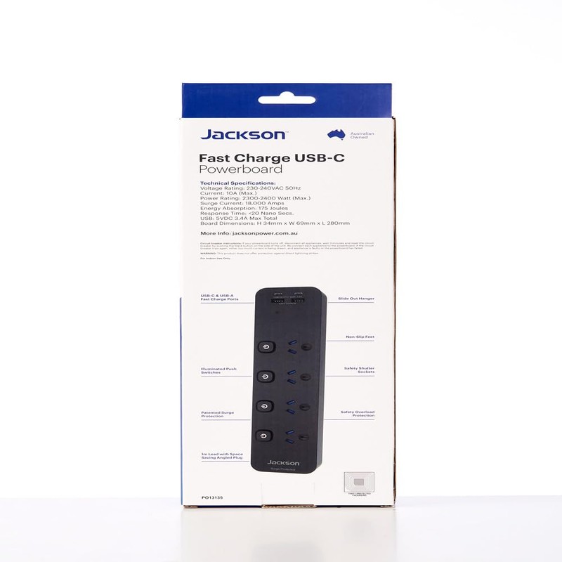Jackson Fast Charge Switched 4 Outlet USB-C Powerboard