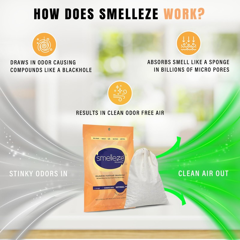 SMELLEZE Reusable Mothball Smell Remover & Odor Eliminator – Eliminate