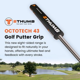2 Thumb OCTOTECH 43 Golf Putter Grip | High-Quality Golf Grips with 8 Sides Smooth Soft-TouchTexture Control | Non-Tapered Design & Comfortable Grip Handling Golf Club Grips | W-36mm x D-28mm - Black