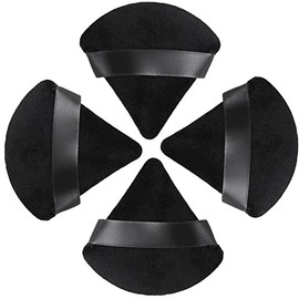 Esponjas triangulares reutilizables con correa para polvos sueltos, base cosmética, maquillaje húmedo y seco (negro)