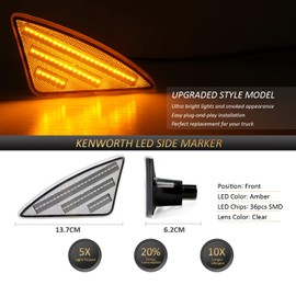 D-Lumina LED Side Marker Lights Clear Lens Compatible with 2008-2021 Kenworth T660 T170 T270 T370, 3 Rows Amber Front Fender Side Light, Truck Turn Signal Light Replacement Assembly, Pack of 2
