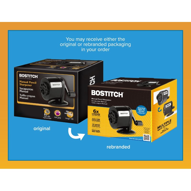 Bostitch Office Wall Mount Manual Pencil Sharpener, 8 Hole Dial,