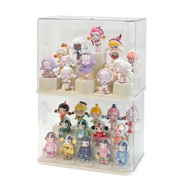 Yesesion Stackable Display Cases for Collectibles Under 8 inches Tall, Plastic Dust-Proof Showcase with 14pcs Cube for Model, Figures, Stone, Toys, Cars, Perfume Stand for Cabinet and Shelf, 2 Pack