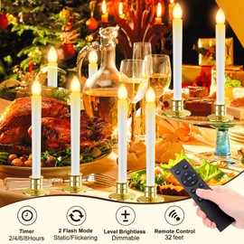 HINZER 8PCS Christmas Window Candles with Timer Remote Battery Operated Candles with Suction Cups LED Lights Christmas Decorations Electric Flickering Window Lights for Home Decor