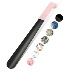 Gukeniu 16.5 Inch Long Handle Shoe Horn for Seniors Men Women Kids, Metal Shoe Horns for Boots, Pink