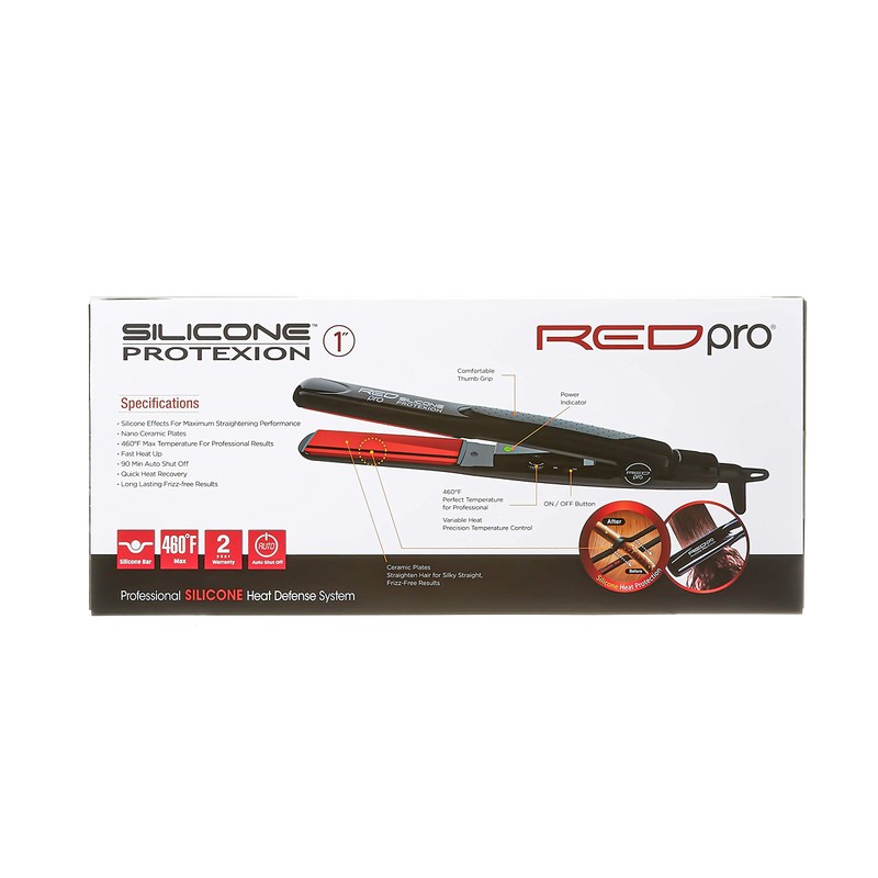 Red Pro Hair Straightener Silicone Protexion Flat Iron 1 Inch,