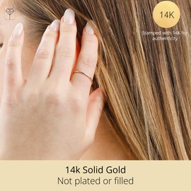 MAX + STONE Solid 14k Gold Wedding Band Ring for Women in Yellow Gold 1mm Thin Stacking Band in Size 7.5