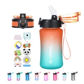 GOPPUS 350ml/12oz Kids Water Bottles With Straw Toddler Drinks Bottle for School Leakproof Children's Bottle with Time Marking Small Bottle BPA free Tritan Sport Bottle Juice Bottles for Girls Boys
