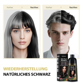 Black Hair Dye Shampoo 3 in 1, Black Hair Dye Shampoo for Grey Hair, Men and Women, 500 ml (Black)