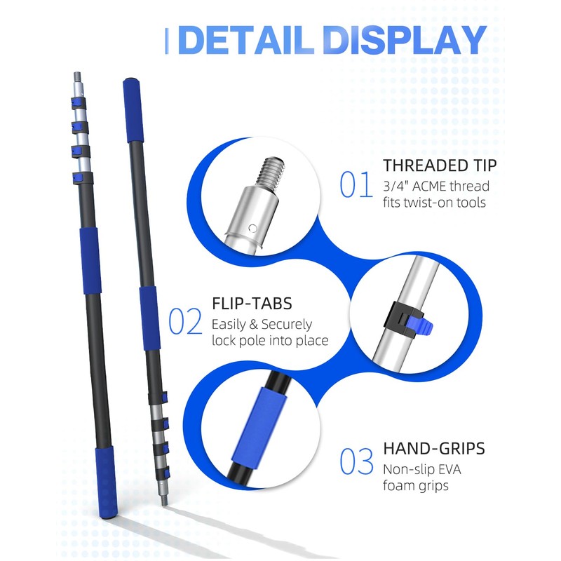 SKGPOLE 26FT Reach Telescopic Extension Pole, 5-19FT Multi-Purpose Extension Pole