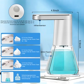 Automatic Soap Dispenser, 400 ml Electric Soap Dispenser with Sensor, Foam Soap Dispenser Automatic with 3 Adjustable Levels, Soap Dispenser No Touch for Kitchen Bathroom