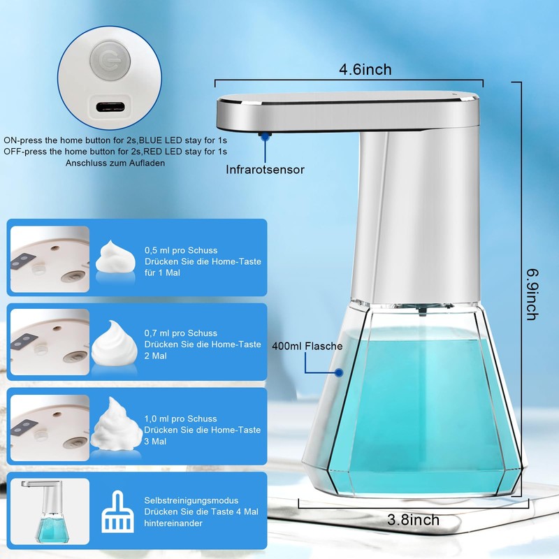 Automatic Soap Dispenser, 400 ml Electric Soap Dispenser with Sensor,