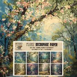 Decoupage Paper Pack (24 sheets 6"x6") Spring Forest Pathways: Serene Woodland Scenes with Vibrant Blossoms and Lush Greenery # Vintage Styled Paper for Craft and Scrapbooking