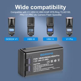 GOROFO VB26B VB26A VB26 VB30 Pro Replaceable Battery for GODOX V1 V1S V1N V1C V1F V1O V1 Flash and V860III V860III-S V860III-C V860III-N V860III-O V860III-F V850III AD100PRO Camera Flash Speedlite