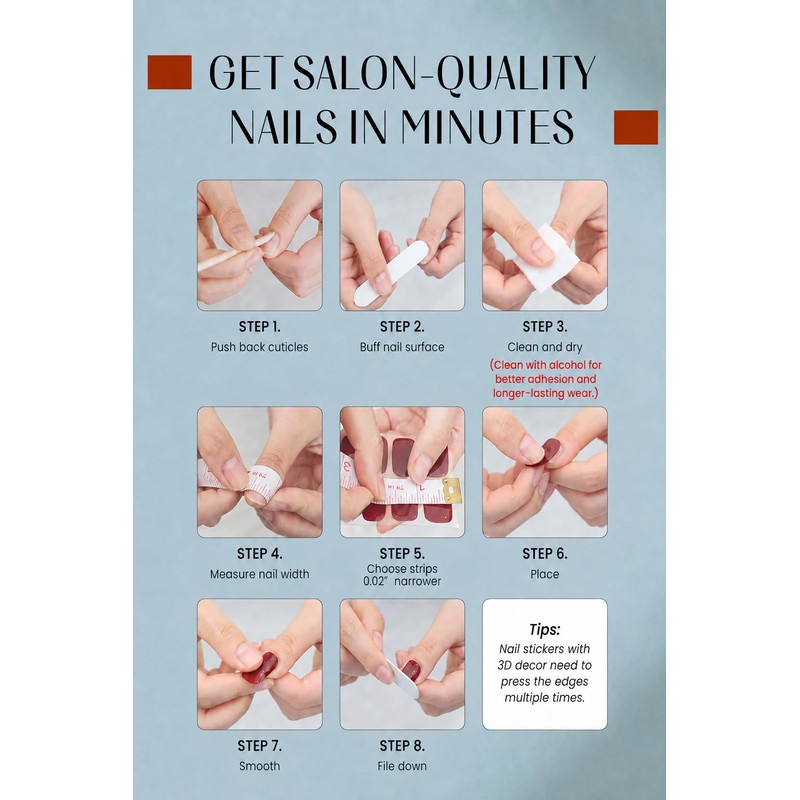 Gel Nail Strips 44Pcs, No UV/LED Lamps Needed, Pre-Cured Nail