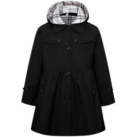 Betusline Girl's Hoodie Trench Coat, Single Breasted Windbreaker Hoodie Jacket Dress Outerwear for Girl, Black, 9-10 Years = Tag 150