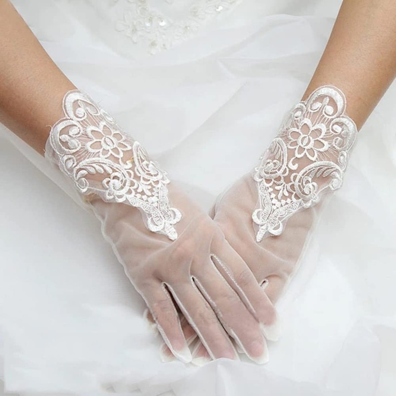 Bloomlove Wedding Gloves, Short Wedding Gloves, Lace, Wedding, Brides (Pure